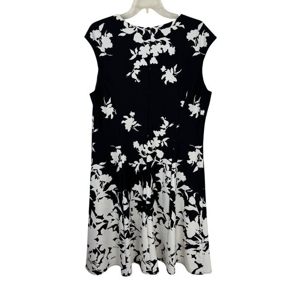 London Times Career Sheath Dress A Line Size 16 Floral Ivory Cream Black Midi - Picture 4 of 8